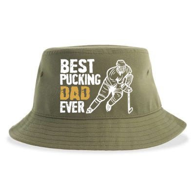 Best Pucking Dad Ever Retro Ice Hockey Coach On Father's Day Gift Sustainable Bucket Hat