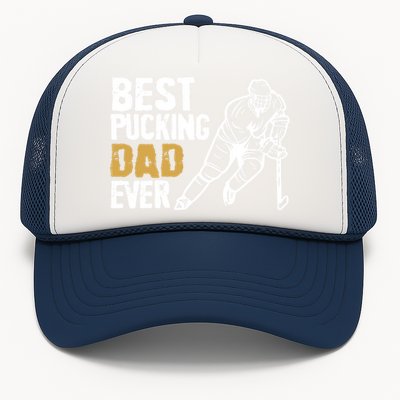 Best Pucking Dad Ever Retro Ice Hockey Coach On Father's Day Gift Trucker Hat