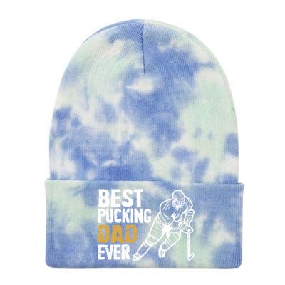 Best Pucking Dad Ever Retro Ice Hockey Coach On Father's Day Gift Tie Dye 12in Knit Beanie