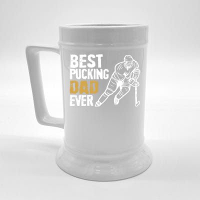 Best Pucking Dad Ever Retro Ice Hockey Coach On Father's Day Gift Beer Stein