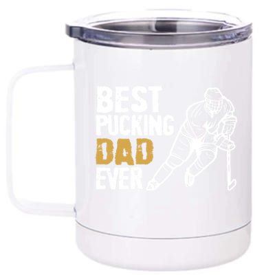 Best Pucking Dad Ever Retro Ice Hockey Coach On Father's Day Gift 12 oz Stainless Steel Tumbler Cup