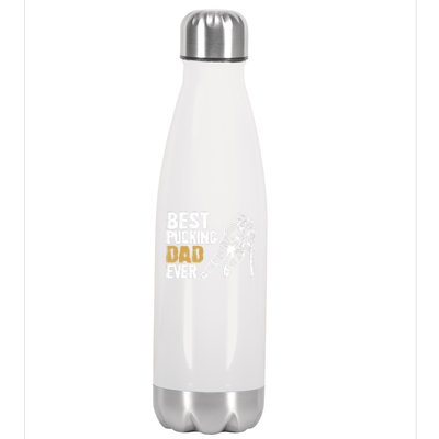 Best Pucking Dad Ever Retro Ice Hockey Coach On Father's Day Gift Stainless Steel Insulated Water Bottle