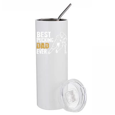 Best Pucking Dad Ever Retro Ice Hockey Coach On Father's Day Gift Stainless Steel Tumbler