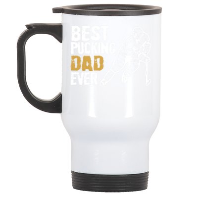 Best Pucking Dad Ever Retro Ice Hockey Coach On Father's Day Gift Stainless Steel Travel Mug