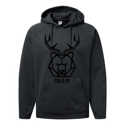 Bear plus Deer Equals Beer Hunting Animal Beer Drinking Performance Fleece Hoodie