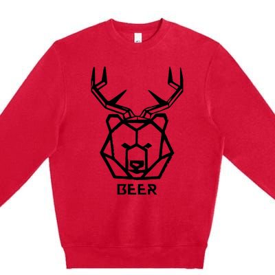 Bear plus Deer Equals Beer Hunting Animal Beer Drinking Premium Crewneck Sweatshirt