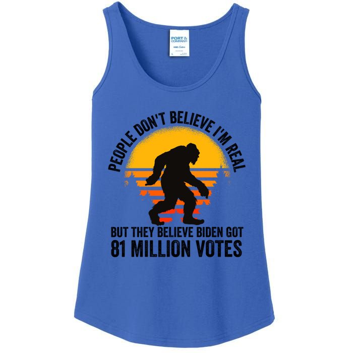 Bigfoot People DonT Believe IM Real But They Believe Biden Cool Gift Ladies Essential Tank