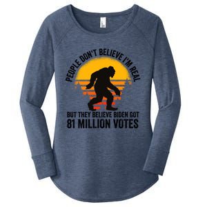 Bigfoot People DonT Believe IM Real But They Believe Biden Cool Gift Women's Perfect Tri Tunic Long Sleeve Shirt