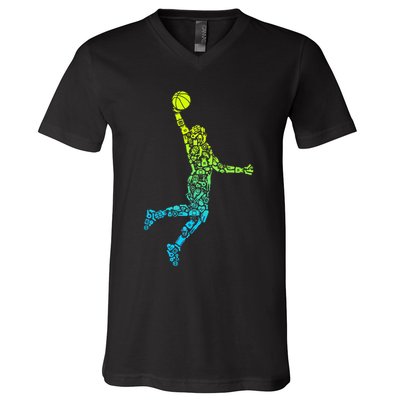 Basketball Players Dunking V-Neck T-Shirt