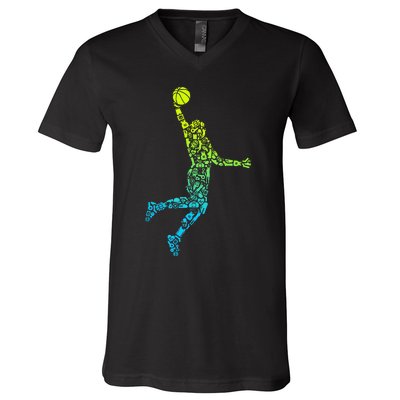 Basketball Players Dunking V-Neck T-Shirt