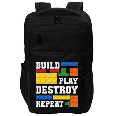 Build Play Destroy Repeat Brick Master Builder Boy Impact Tech Backpack