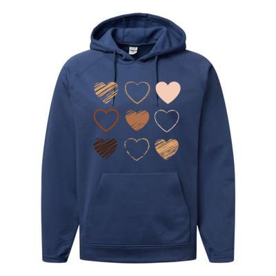 Black Pride Diversity Melanin Kindness Heart Skin Tone Gift Performance Fleece Hoodie