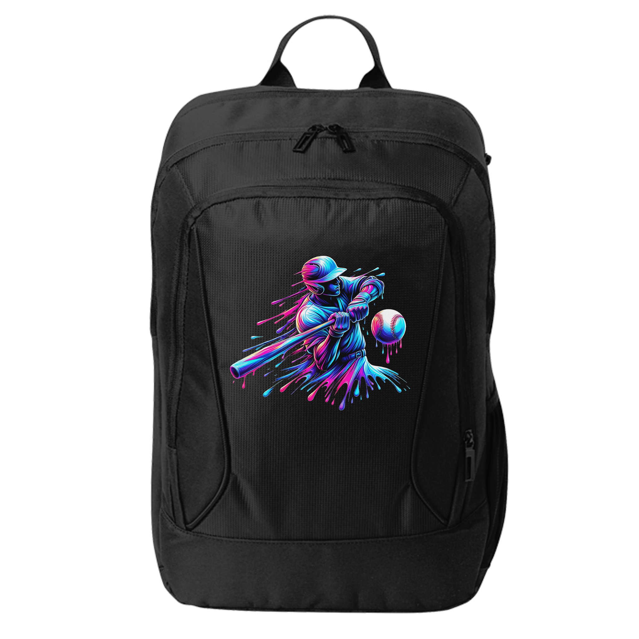 Baseball Player Drip Baseball Ice Cream Watercolor City Backpack