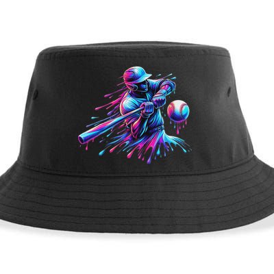 Baseball Player Drip Baseball Ice Cream Watercolor Sustainable Bucket Hat