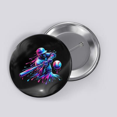 Baseball Player Drip Baseball Ice Cream Watercolor Button