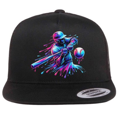 Baseball Player Drip Baseball Ice Cream Watercolor Flatbill Hat