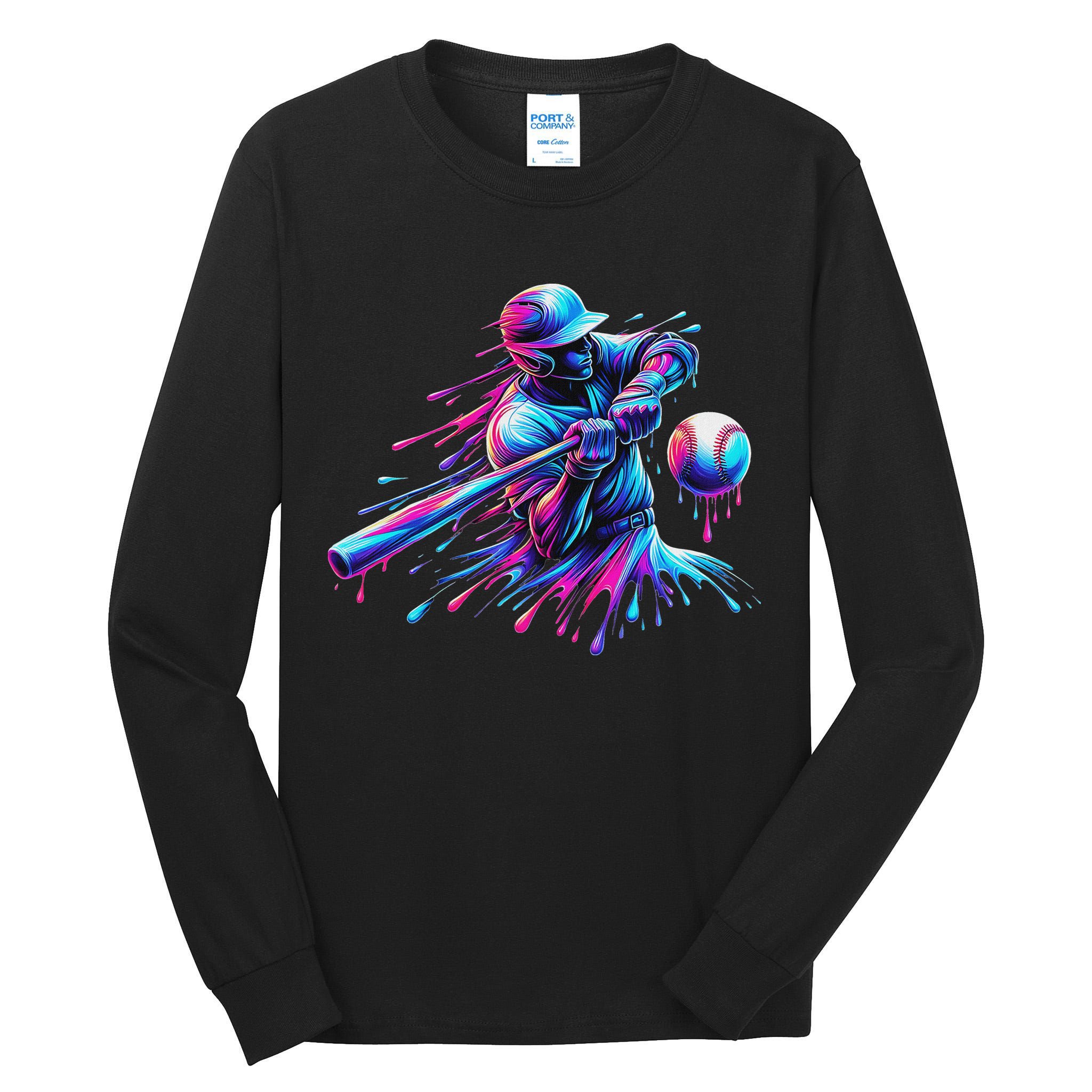 Baseball Player Drip Baseball Ice Cream Watercolor Tall Long Sleeve T-Shirt