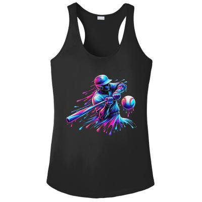 Baseball Player Drip Baseball Ice Cream Watercolor Ladies PosiCharge Competitor Racerback Tank