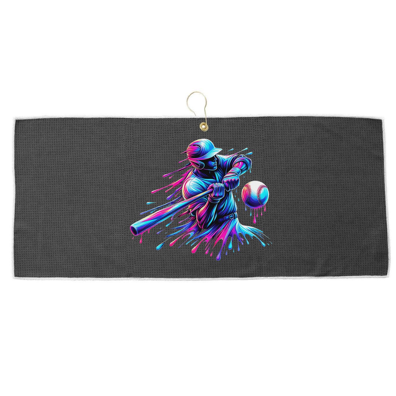 Baseball Player Drip Baseball Ice Cream Watercolor Large Microfiber Waffle Golf Towel