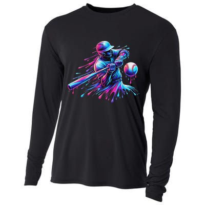 Baseball Player Drip Baseball Ice Cream Watercolor Cooling Performance Long Sleeve Crew