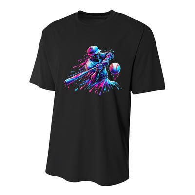 Baseball Player Drip Baseball Ice Cream Watercolor Youth Performance Sprint T-Shirt