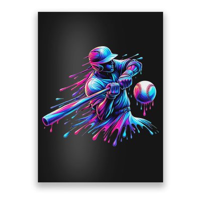 Baseball Player Drip Baseball Ice Cream Watercolor Poster