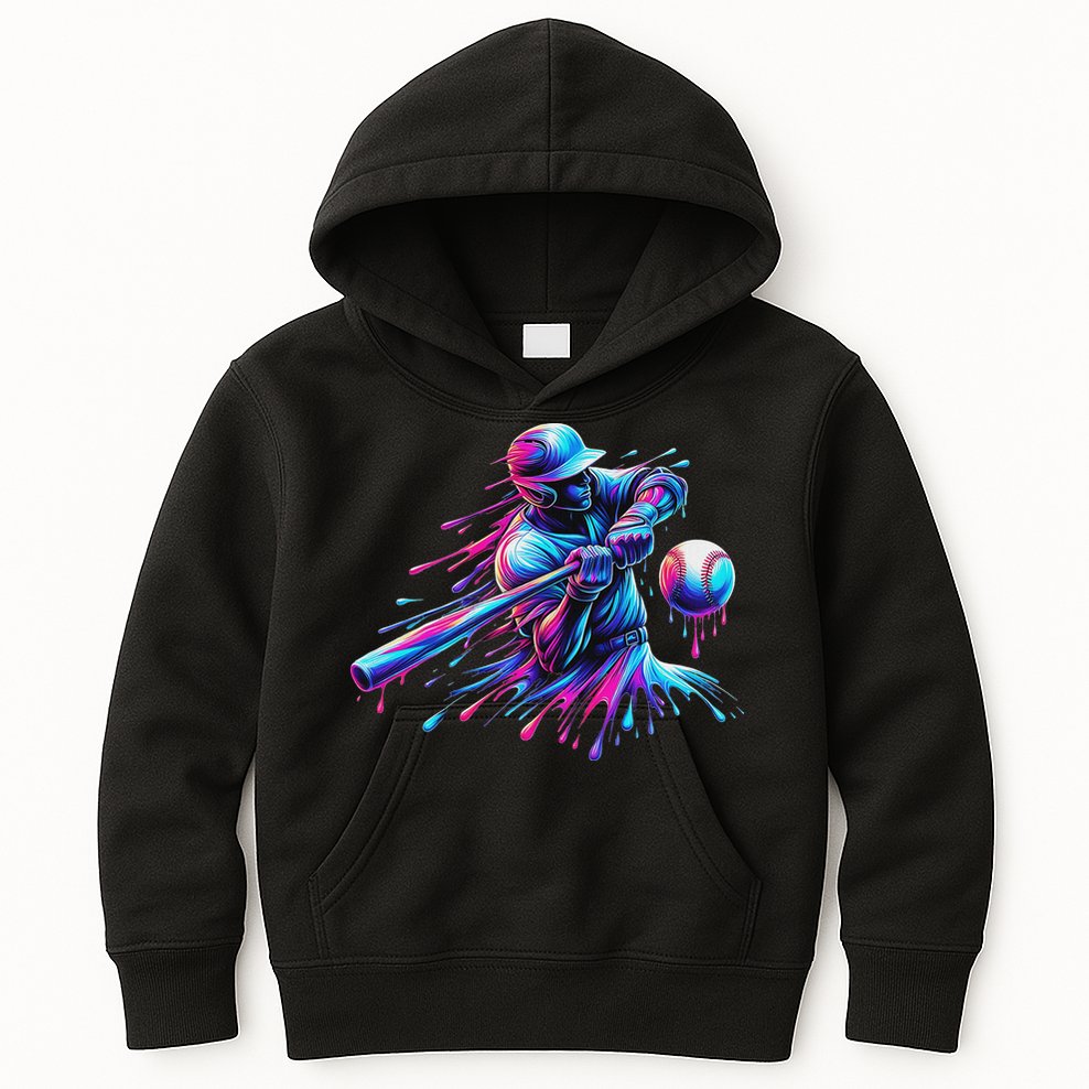 Baseball Player Drip Baseball Ice Cream Watercolor Kids Hoodie