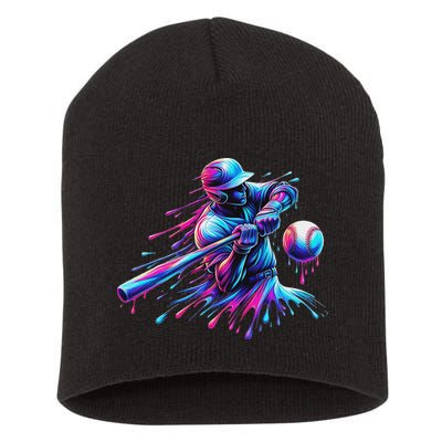 Baseball Player Drip Baseball Ice Cream Watercolor Short Acrylic Beanie