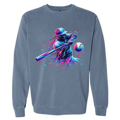 Baseball Player Drip Baseball Ice Cream Watercolor Garment-Dyed Sweatshirt