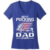 Best Pucking Dad Ever Hockey FatherS Day Gift Women's V-Neck T-Shirt