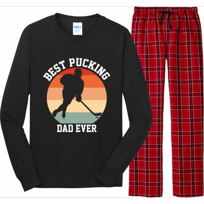 Best Pucking Dad Ever Hockey Retro Hockey Player S Gift Long Sleeve Pajama Set