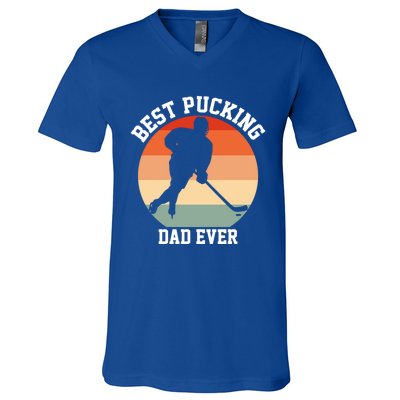 Best Pucking Dad Ever Hockey Retro Hockey Player S Gift V-Neck T-Shirt