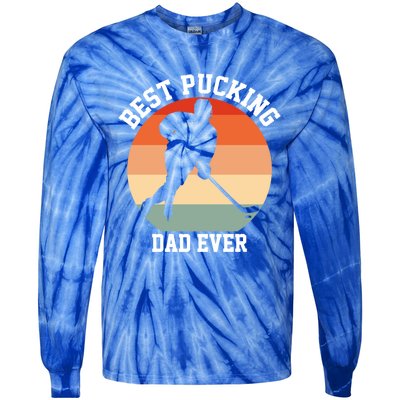 Best Pucking Dad Ever Hockey Retro Hockey Player S Gift Tie-Dye Long Sleeve Shirt