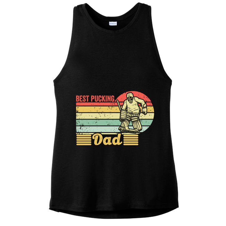 Best Pucking Dad Hockey Retro Vintage Ice Hockey Fan Father Great Gift Ladies PosiCharge Tri-Blend Wicking Tank