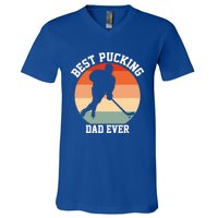 Best Pucking Dad Ever Hockey Retro Hockey Player S Meaningful Gift V-Neck T-Shirt