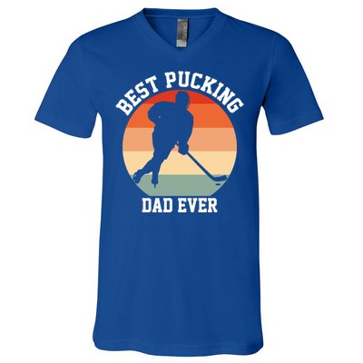 Best Pucking Dad Ever Hockey Retro Hockey Player S Meaningful Gift V-Neck T-Shirt