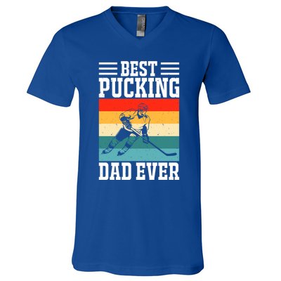 Best Pucking Dad Ever Ice Hockey Father Hockey Player Gift V-Neck T-Shirt