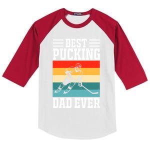 Best Pucking Dad Ever Ice Hockey Father Hockey Player Gift Kids Colorblock Raglan Jersey