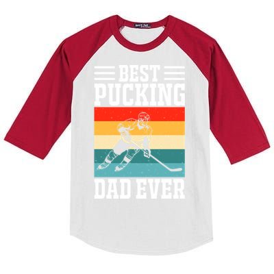 Best Pucking Dad Ever Ice Hockey Father Hockey Player Gift Kids Colorblock Raglan Jersey