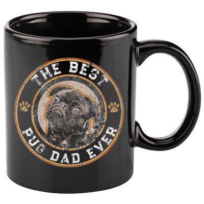 Best Pug Dad Ever Black Pugs Owner Vintage Dog Lover 11oz C Handle Ceramic Mug
