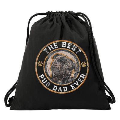 Best Pug Dad Ever Black Pugs Owner Vintage Dog Lover Drawstring Bag