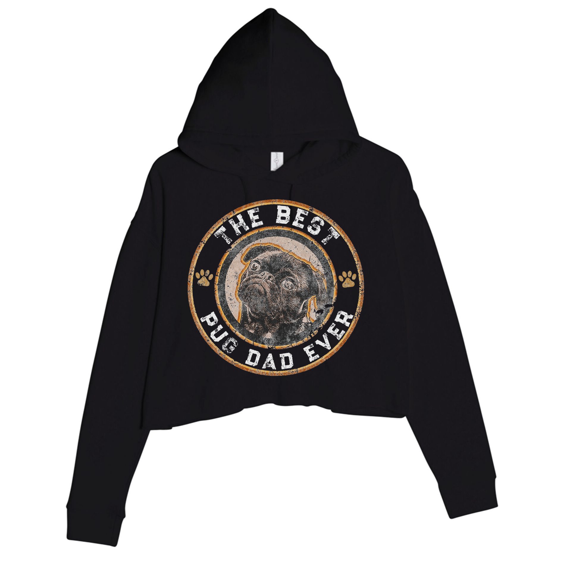 Best Pug Dad Ever Black Pugs Owner Vintage Dog Lover Crop Fleece Hoodie