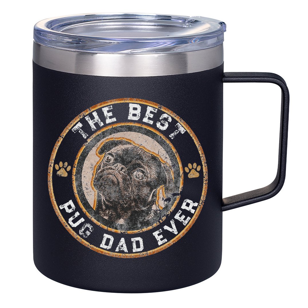 Best Pug Dad Ever Black Pugs Owner Vintage Dog Lover 12oz Stainless Steel Coffee Mug