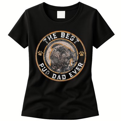 Best Pug Dad Ever Black Pugs Owner Vintage Dog Lover Womens T-Shirt