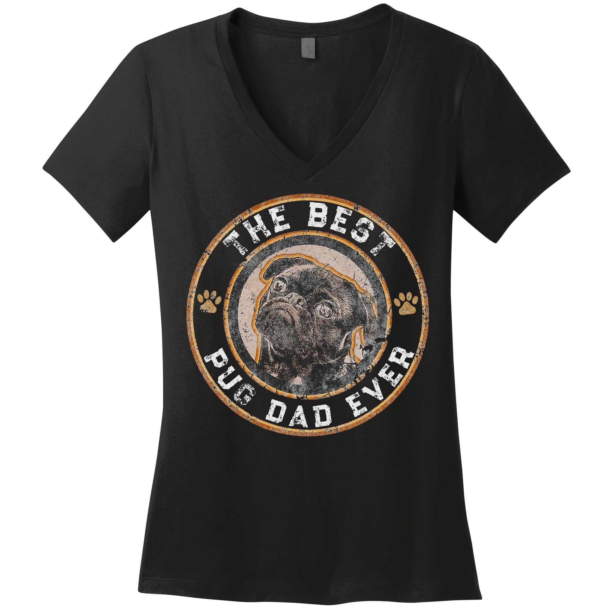Best Pug Dad Ever Black Pugs Owner Vintage Dog Lover Women's V-Neck T-Shirt