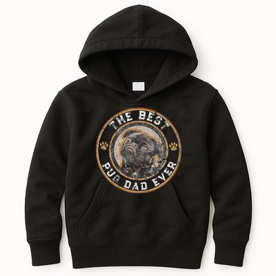 Best Pug Dad Ever Black Pugs Owner Vintage Dog Lover Kids Hoodie
