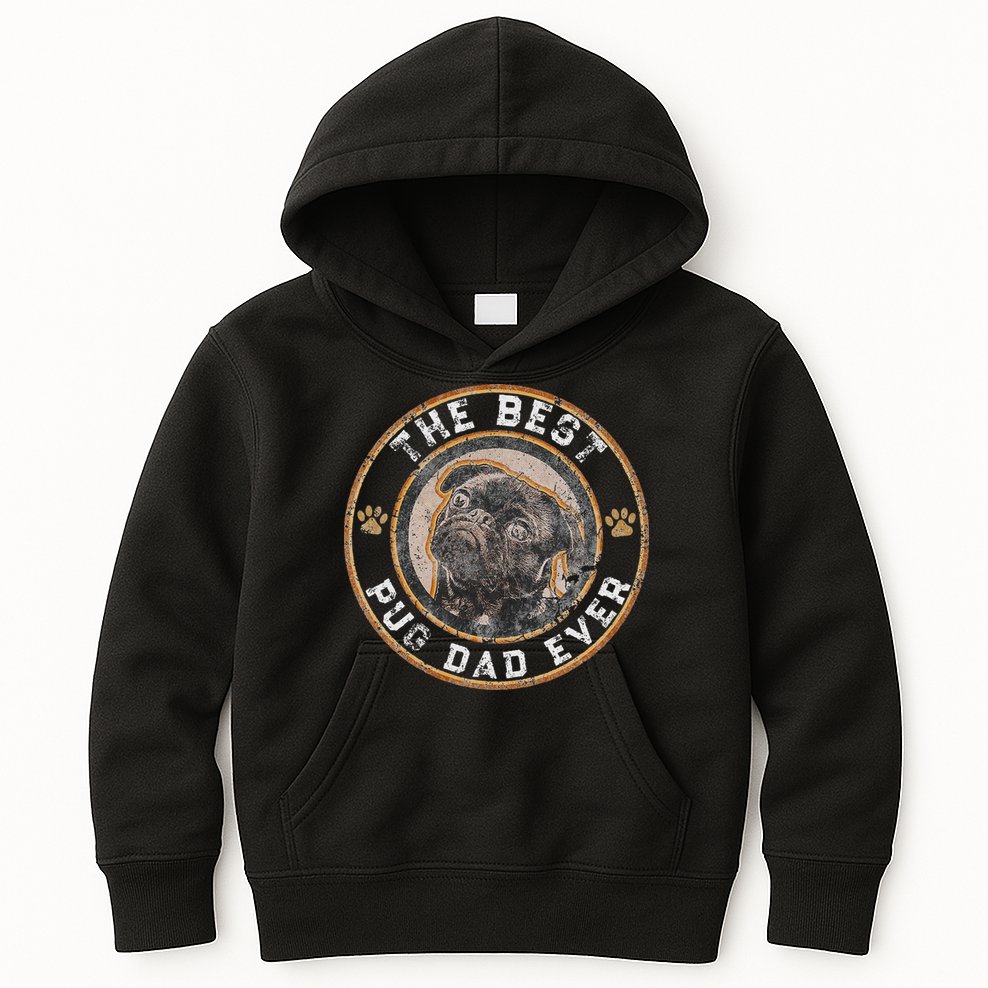 Best Pug Dad Ever Black Pugs Owner Vintage Dog Lover Kids Hoodie