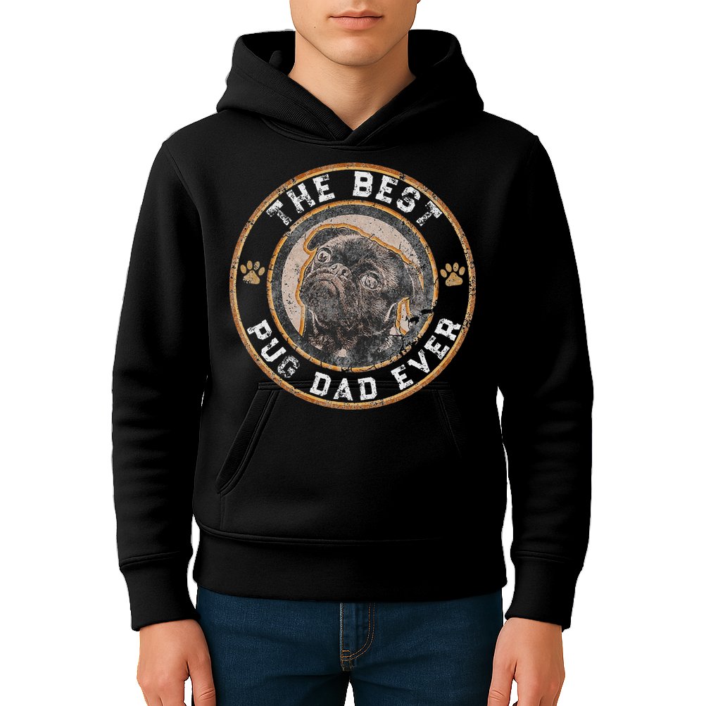 Best Pug Dad Ever Black Pugs Owner Vintage Dog Lover Kids Hoodie