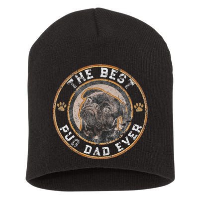 Best Pug Dad Ever Black Pugs Owner Vintage Dog Lover Short Acrylic Beanie