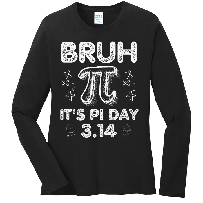 Bruh Pi Day 3.14 Pi Symbol Funny Pi Day Teachers Math Lovers Ladies Long Sleeve Shirt